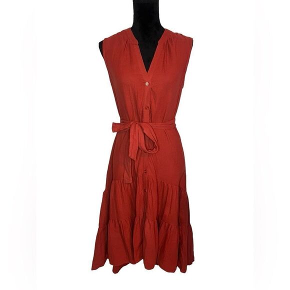 NWT ANTHROPOLOGIE DREW VNECK BUTTON UP RUFFLED MINI DRESS WITH TIE SIZE SMALL - Picture 1 of 11